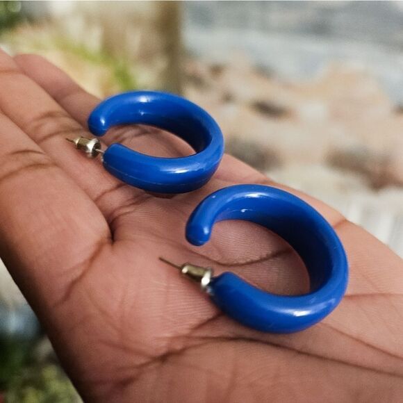 Vintage Matte Blue Simple Hoop Fashion Earrings. - Picture 12 of 15